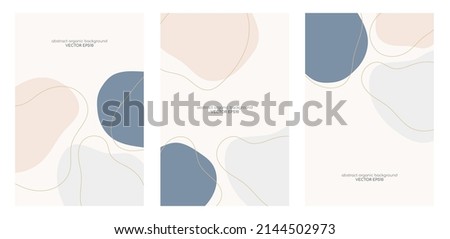 Set of abstract backgrounds with organic shapes and hand draw line in pastel earth tone colors. Minimal modern design template with space for text. Vector illustration. Foto d'archivio © 