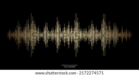 Abstract sound wave equalizer stripe lines gold isolated on black background. Vector illustration luxury style in concept music, sound, technology.