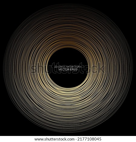 abstract circles line wave expand pattern border frame by gold gradient isolated on black background.