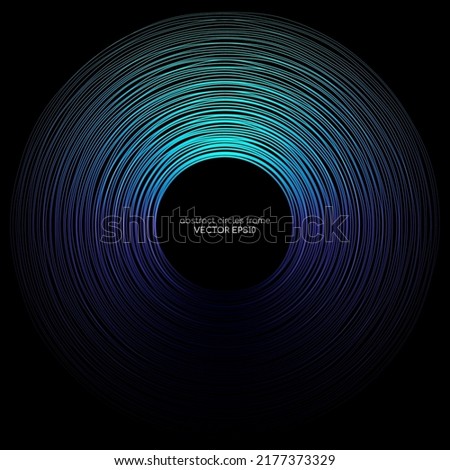 abstract circles line wave expand pattern border frame by gradient blue green light isolated on black background.