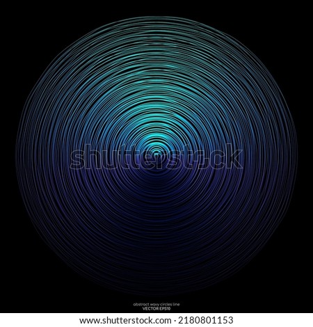 abstract circles line wave expand pattern border frame by gradient blue green light isolated on black background.
