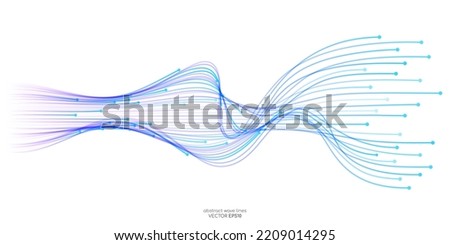 Vector abstract light lines wavy flowing dynamic in colorful gradient blue purple pink isolated on white background for concept of AI technology, digital, communication, 5G, science, music