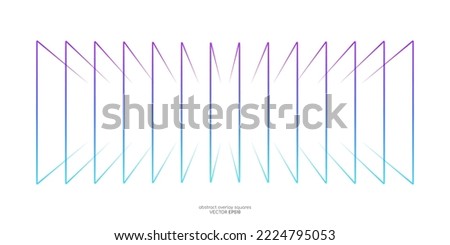 Abstract 3D perspective transparent rectangles line frame overlay pattern by colorful gradient blue purple on white background. Vector design element in concept modern technology.