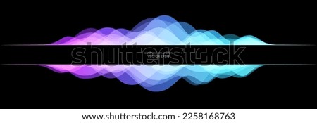 abstract sound wave equalizer colorful gradient purple blue isolated on black background with space for text banner. Vector illustration in concept of sound, voice, music