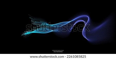 Vector abstract light lines wavy flowing dynamic in blue green purple colors isolated on black background for concept of AI technology, energy, electric, digital, 5G, science, music