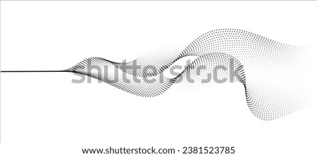 Flowing dots particles wave pattern halftone gradient smooth curve shape isolated on white background. Vector in concept of technology, science, music, modern.