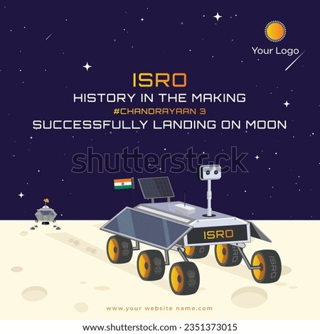 Chandrayaan 3 Landing on Moon the lander Vikram and the rover Pragyan Vector Illustration Indian's Moon Mission Social Media Post Design
