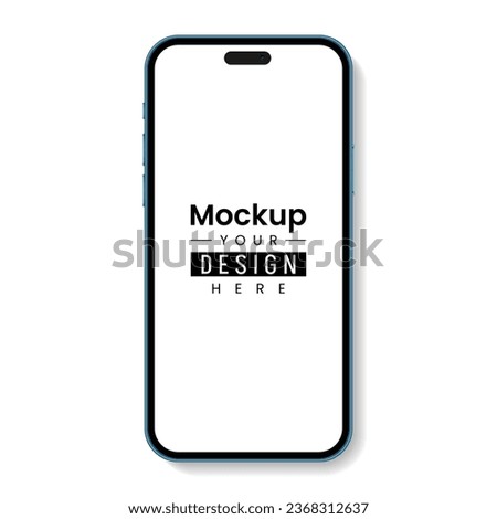 Smartphone mockup front view blue color iphone mobile screen mockup template and isolated background
