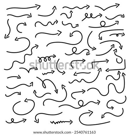 Hand drawn curved doodle arrows collection vector illustration