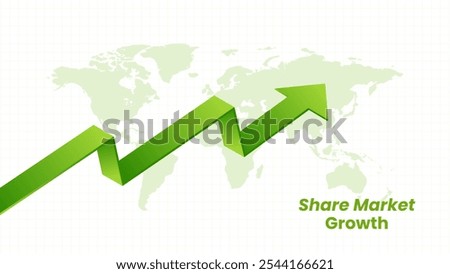 Business share market growth green arrow background with world map