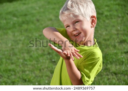 Similar – Image, Stock Photo Funny blond kid with long hair