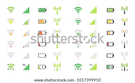 wifi signal icons, battery energy charge, mobile signal level icon