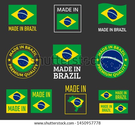 made in Brazil icon set, product labels of Federative Republic of Brazil