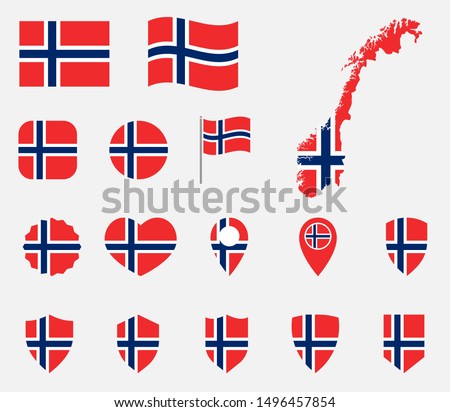 Norway flag icons set, national flag of Kingdom of Norway