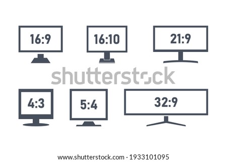 Aspect ratio size icon set, standart and widescreen monitors or tv signs