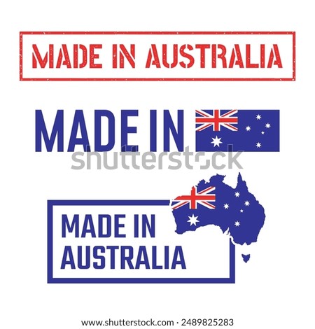 made in Australia labels set, made in Commonwealth of Australia product icons