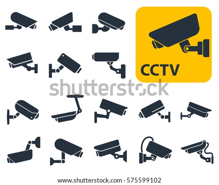 security camera icons, video surveillance, cctv sign set
