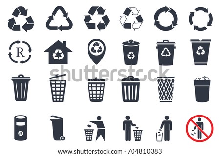 trash icons and recycle signs