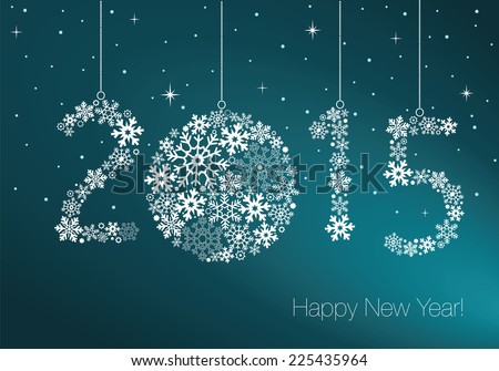 Happy New Year 2015 greeting card.  Snowflake background