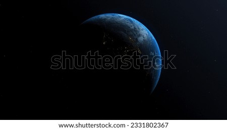 Similar – Image, Stock Photo cinematic View earth planet europe night Earth in space 3D rendering elements of this image furnished by NASA. Civilization. view from dark space 3d illustration.realistic earth surface and world map