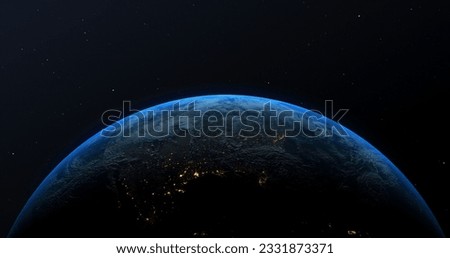 Similar – Image, Stock Photo cinematic View earth planet europe night Earth in space 3D rendering elements of this image furnished by NASA. Civilization. view from dark space 3d illustration.realistic earth surface and world map