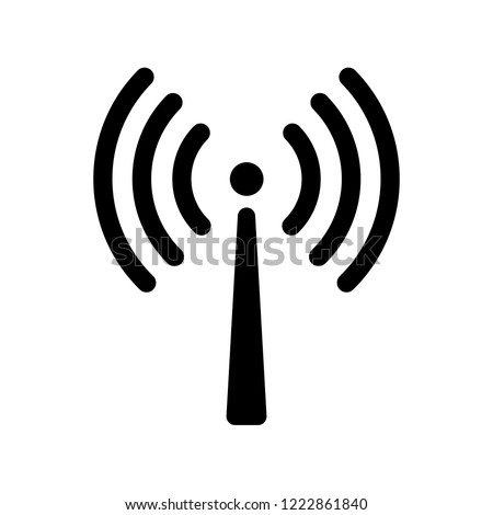 Signal transmission icon. Antenna or broadcasting tower and signal waves. Vector Illustration