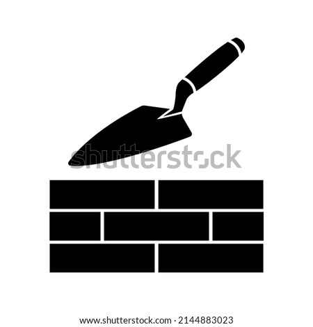 Trowel and brick wall icon. Symbol of construction or building work. Vector Illustration Stockfoto © 