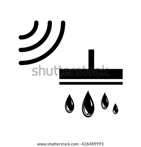 Shower head with water drops and sensor icon. May present humidity sensor. Vector Illustration