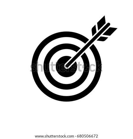 Target and arrow icon. Perfect shot with arrow in bull's eye of archery or dart target. Vector Illustration