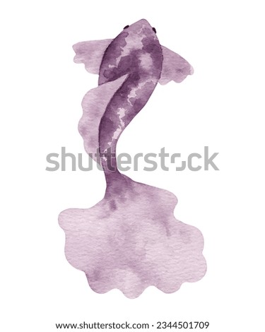 Watercolor koi fish. Single color, simple, stylized style. Ideal for adding artistic elegance to your projects. Hand drawing.