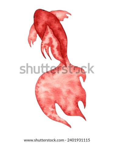 Watercolor koi fish in red color.Underwater world with sea animals,seafood. Single color, simple, stylized style. Sea life.Hand drawn isolated art.