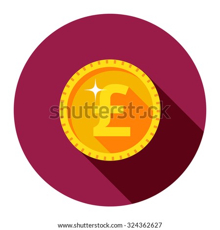 Gold coin pound. Vector illustration of coins in flat style. Icon One British pound. Symbol of money.