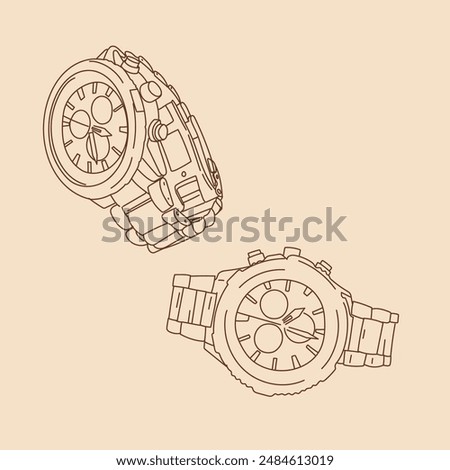 Hand-drawn wristwatch vector drawing different perspectives