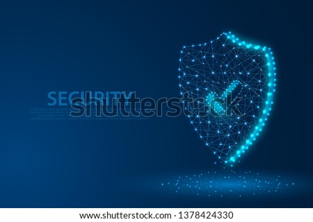 Technology security icon with blue background, A approved icon composed of polygons, vector, illustration, eps file