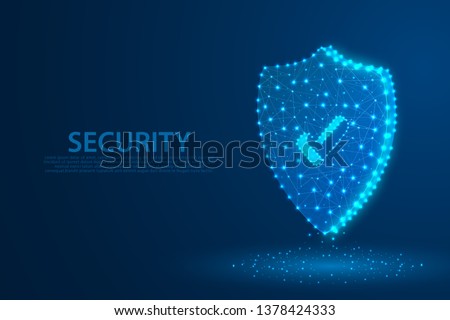 Technology security icon with blue background, A approved icon composed of polygons, vector, illustration, eps file