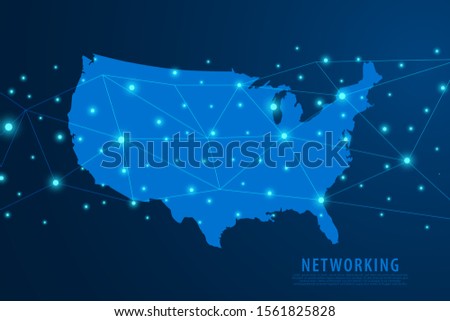 Network connection background, blue USA map, vector, illustration, eps file