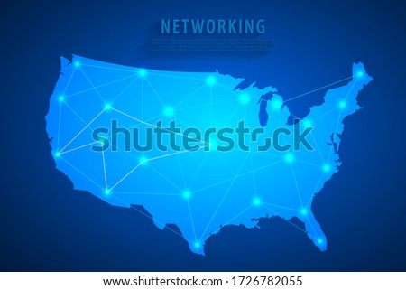 United States map on network connection, blue USA map, vector, illustration, eps file