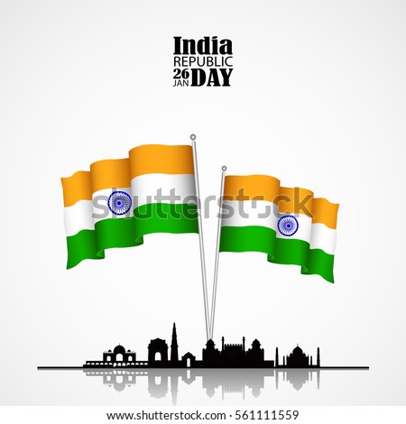 India flag 3D isolated with Skyline and Architectural Buildings on white background
