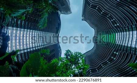 Similar – Image, Stock Photo Art in building | with love for white dots on grey thermal insulation. Scaffolding with red wooden elements