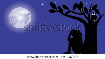 A heartbroken girl weeps in the moon's glow, her sorrow suffocating in the night air. An owl's hoot echoes her despair. Amidst rustling leaves, her sobs blend into a symphony of grief. Alone.