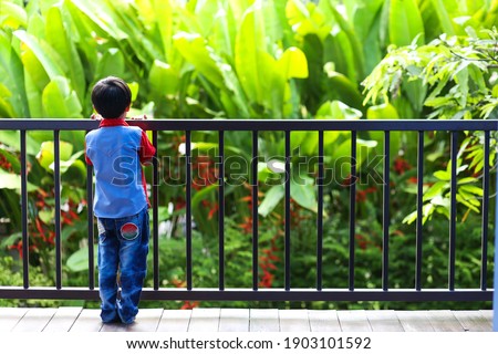 Similar – Image, Stock Photo Lonely blue steel railing with concrete foundation alone in front of a blue sky in sunshine in Oelde near Warendorf in Westphalia in the Münsterland region of Germany