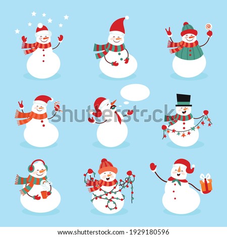 Similar – Image, Stock Photo A snowman with outstretched arms stands in the snow. Blurred walkers in the background. Winter