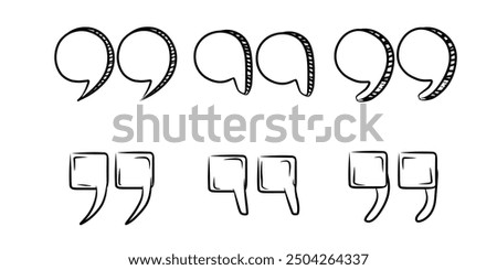 Quotes marks. Quotation marking speech punctuation excerpt commas double comma. Remark button vector set with hand drawn doodle style vector