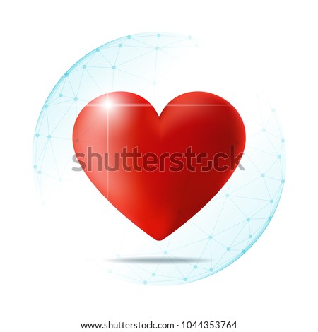 Healthcare concept with red heart protected in polygonal sphere shield , vector , illustration