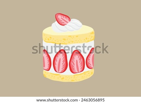 Illustration of a simple strawberry shortcake with a cross section visible