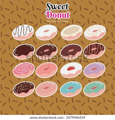 Donuts sticker pack : Delightful assortment of donut theme stickers, perfect for expressing your love for sweet treats in chats, add some sweetness to conversations with these charming stickers