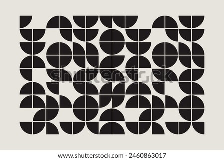 Graphical illustration inspired by the Bauhaus art movement. A minimalistic pattern with bold geometrical shapes. Graphic art is an excellent choice for a unique home decor, textiles, interior design.