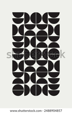 Graphical shapes of half circles in black and beige. The Bauhaus classic design style.