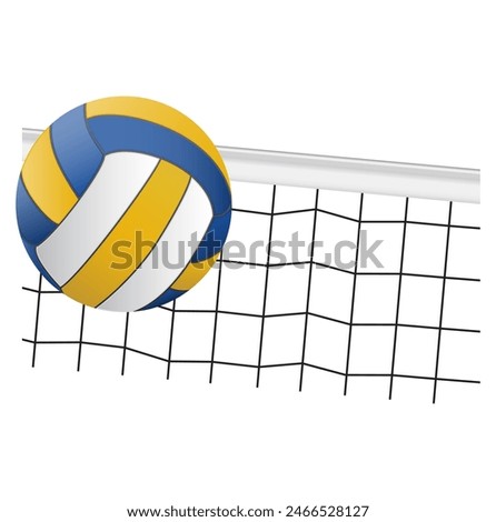 realistic volleyball net with ball white and volleyball net sport. beach volley sport. Volleyball court and net visible from the hill angle, volleyball ball standing on the line
