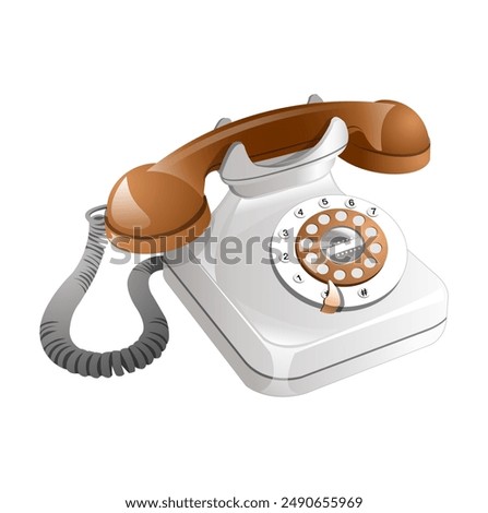 classic 3d brown color telephone with wire connection isolated on white background vector illustration. vintage before modern ringing telephone vector
